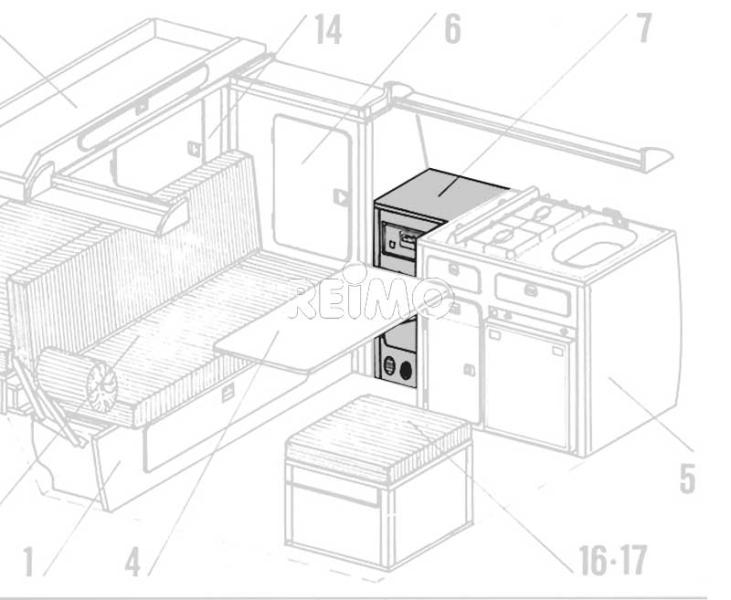 VW T3 servieskast, 1 deur, granieten laminaat als kit
