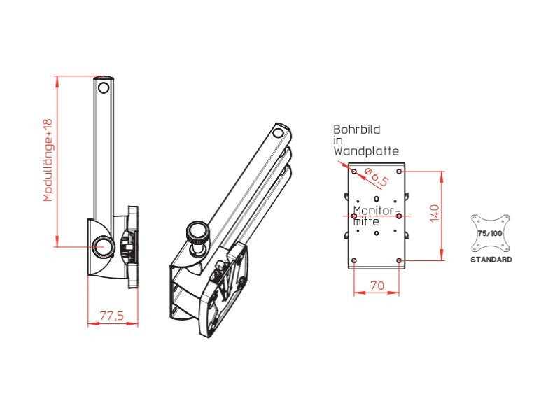 Tft houder SKY 10N 780mm (2x350mm) voor wandmontage