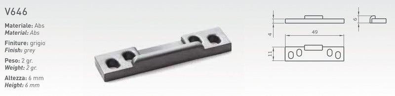 Sluitplaat in ABS, 49x11x4mm