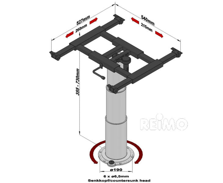 Enkele kolom heftafel 355-730mm, slag 375mm