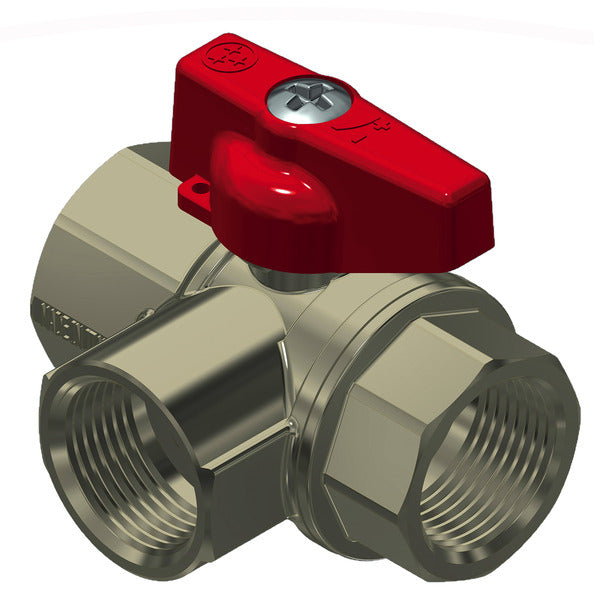 3-weg aluminium afsluitkraan, 3/8" binnendraad, met korte hendel