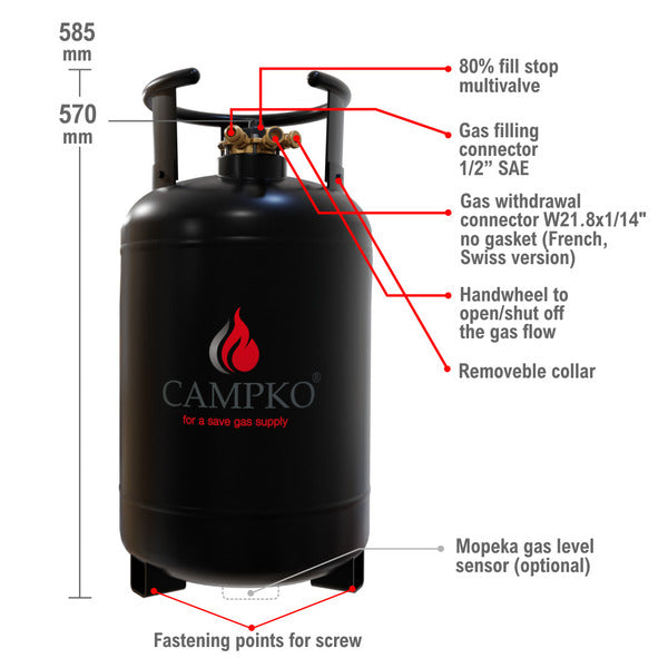 CAMPKO-gasfles van 30 liter met 80%-multiklep (DE)