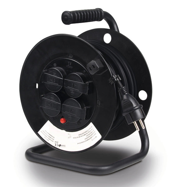 Kabelhaspel met 4 Schuko-stopcontacten, 25m kabel, H05RR-F 3x1,5mm²