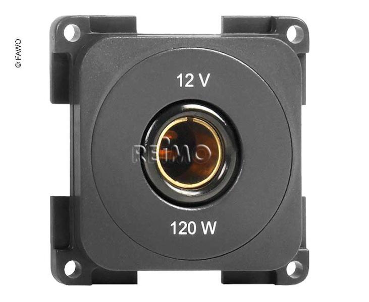 Standaard wandcontactdoos 12V/120W / 10A voor zwaar gebruik. Leisteen grijs. Los