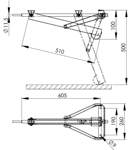 AL-KO push-fit ondersteuning normaal 800kg, inbouwmaat 605mm