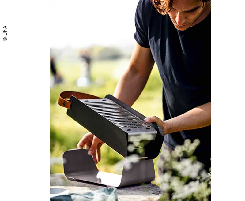 Tafelgrill UNA-turquoise, houtskool L43xB16xH9cm, 2 grillhoogtes