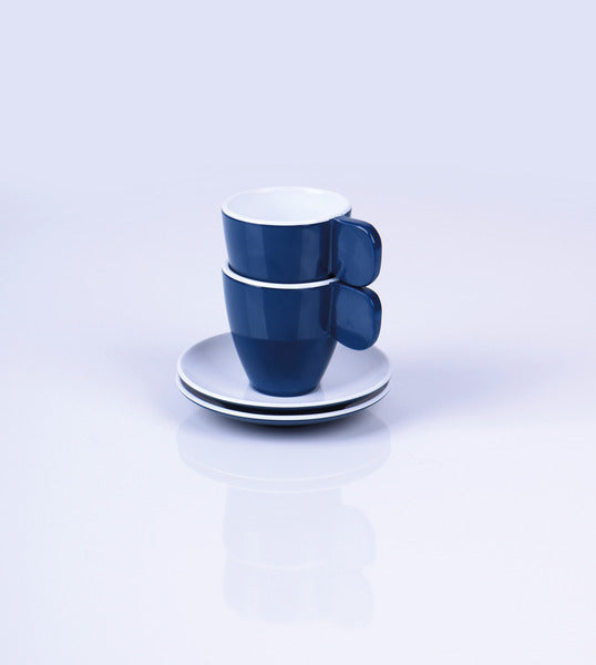 Melamine espressokopjes, set van 2, donkerblauw/wit, 2 kopjes+2 schotels