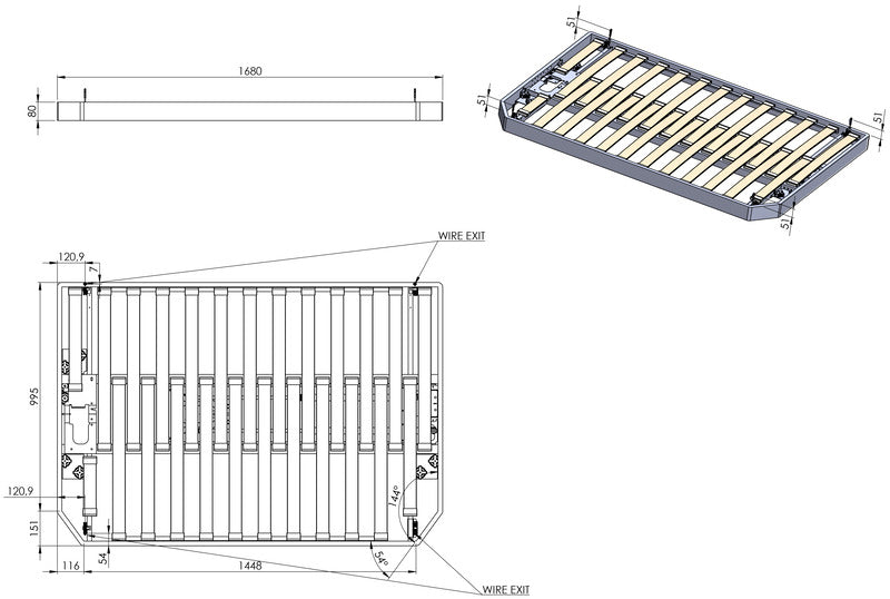 Opklapbed met trekkoord voor Fiat Ducato, Peugeot Boxer, Citroën Jumper (vanaf 2015) (L2+3) – Handmatig opklapbaar bed (met trekkoord, frame: zwart)