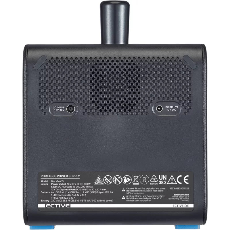 ECTIVE BlackBox 15 Powerstation 1500W 1497,6Wh zuivere sinusgolf 230V LiFePO4 lithiumbatterij 58,5Ah 25,6V