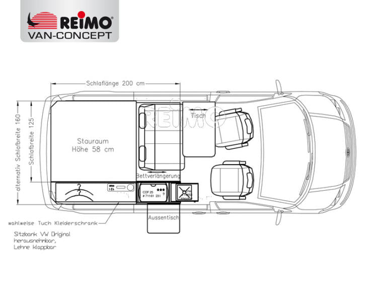 Tafelsysteem voor VWT6/5 Bike & Surf in Granitto kit