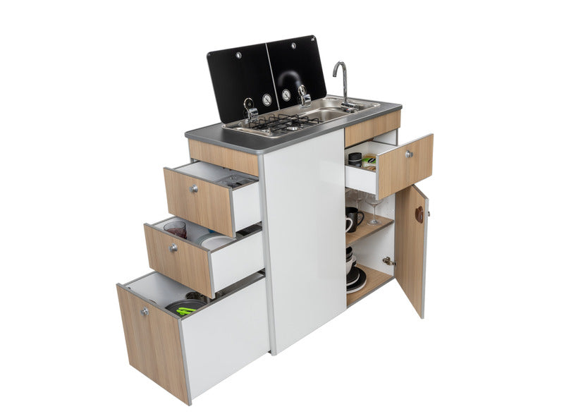 Keukenblok voor Mercedes Sprinter - Zwart blad - Apple / Wit