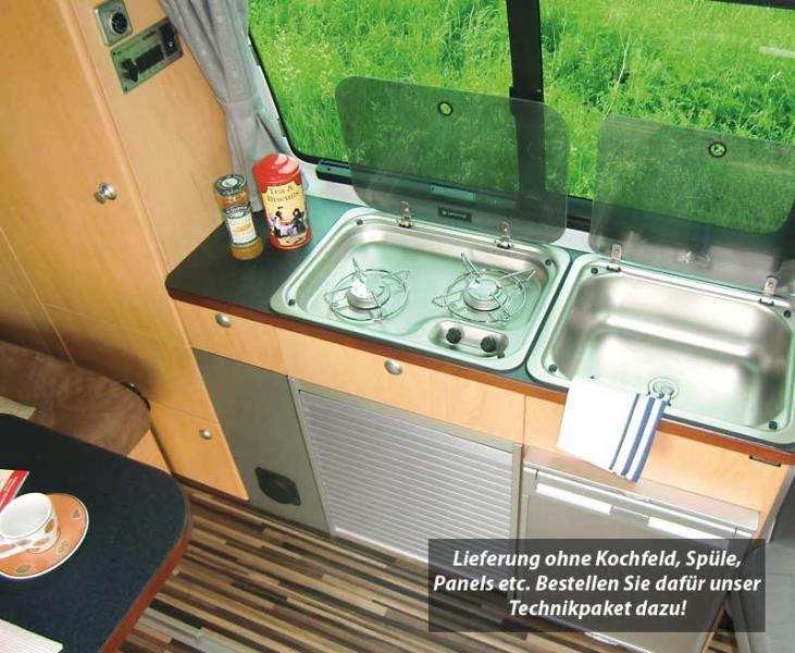 Meubellijn VW T5/T6 KR TrioStyle, afwerking met appelhout; kit zonder rolluikdeu