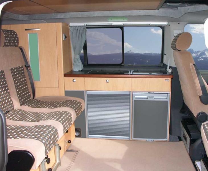 Meubellijn VW T5/T6 KR TrioStyle, afwerking met appelhout; kit zonder rolluikdeu