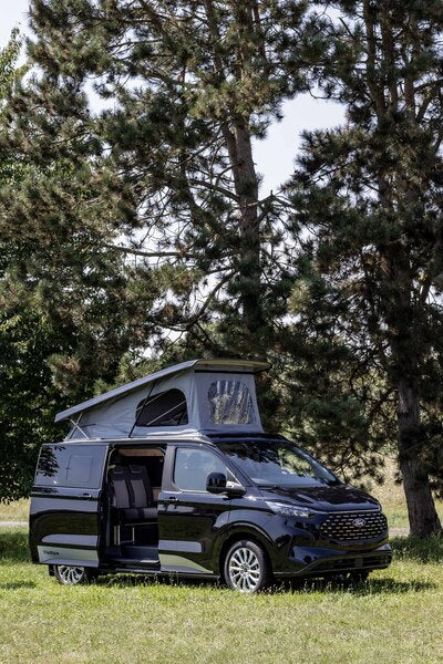 Ford Custom V710 L1 slaapdak - Hoog Voorzijde - Open hemelbalg - Voorgevormde hemelbekleding - Zwart - Met LED