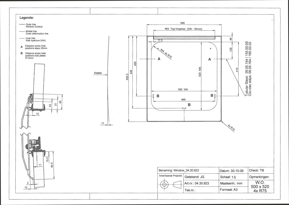 Openend zijraam Ducato, Peugeot Boxer, Citroën Jumper sinds 7/2006