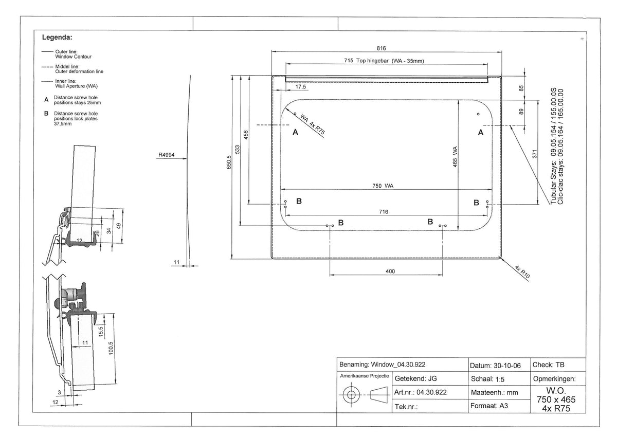 Openend zijraam Ducato, Peugeot Boxer, Citroën Jumper sinds 7/2006