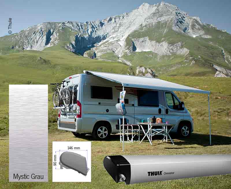 Thule Omnistor 6300 luifel – set voor Ducato H2 – 400 cm – Zilver / zwarte kappen – Mystic Grey – 428067 – bron 76030702354767