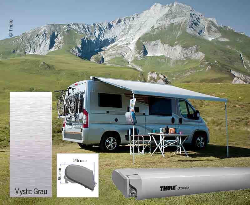 Thule Omnistor 6300 luifel – set voor Ducato H2 – 325 cm – Zilver / grijze kappen – Mystic Grey – 428072 – bron 76028549529935