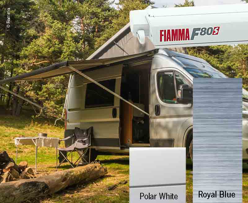 Fiamma F80S luifel – 400 cm – Wit – Royal Blue – 436271 – bron 76030847615311