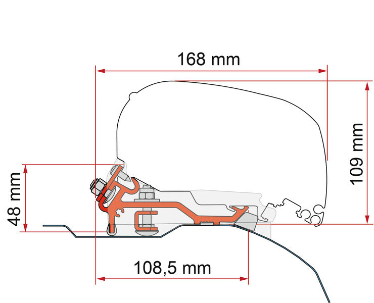 Fiamma F80S/F85L Flat Adapter Kit voor High Roof H2 - Zilver
