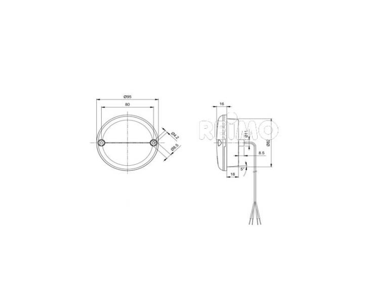 LED-BlinkBremsAchterlicht 12V, 3/3/0,3W IP67 500 mm kabel rood