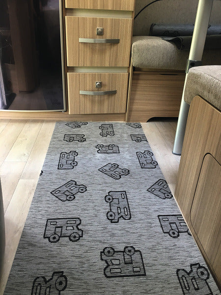Woonkamer tapijt 50x150cm grijs, patroon, 45% polyester/55% katoen