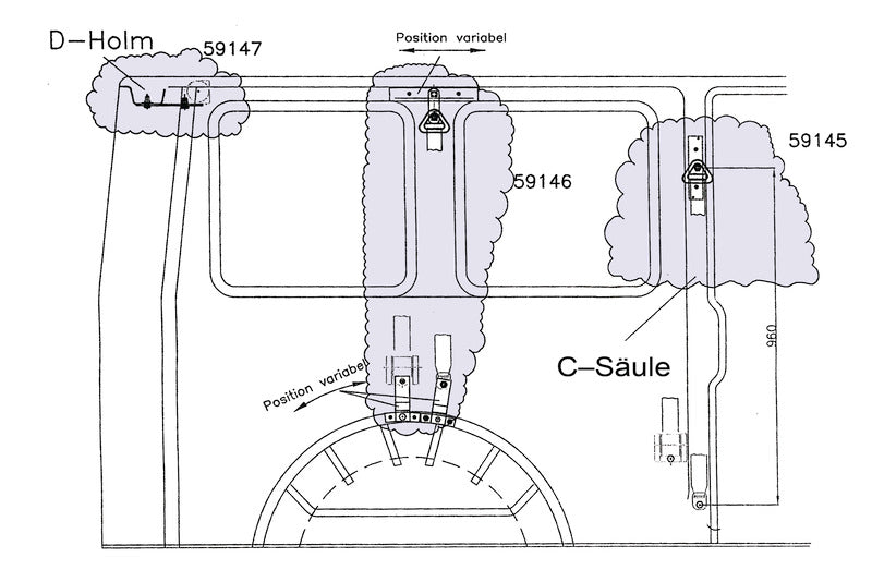 3-puntsgordelaanpassing VW T5 bestelwagenset 1 C-stijl Links of Rechts