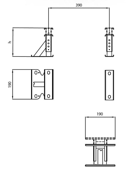 Tussenlegbord - hoogte 130 - 180 mm