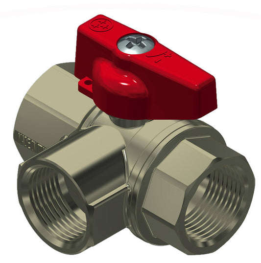 3-weg aluminium afsluitkraan, 3/8" binnendraad, met korte hendel