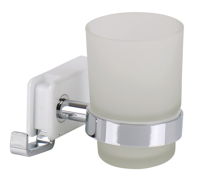 Tuimelaarhouder met glas met uitklapbare haken, wit