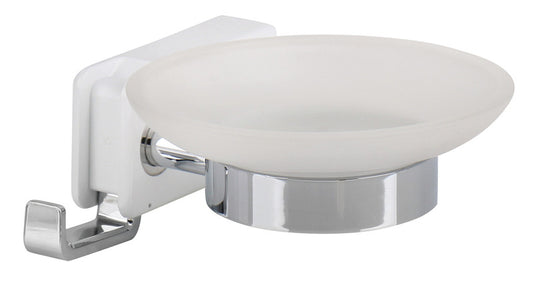 Zeepbakje met glas met uitklapbare haken, wit