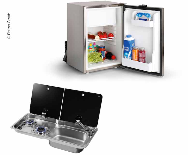 Camperwagenset 50 KC - kookplaat-wastafelcombinatie & inbouwkoelkast