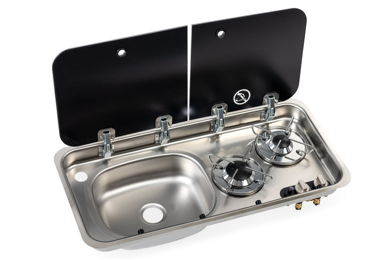 Kookplaat-spoelbakcombinatie 726x346x140mm 30mbar Piëzo-ontsteking