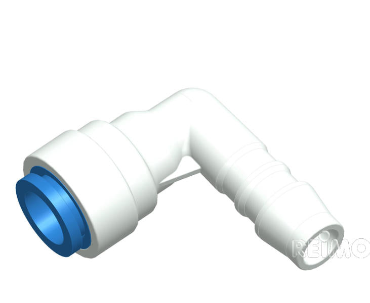 Hoekaansluiting blauw voor waterslang 10mm