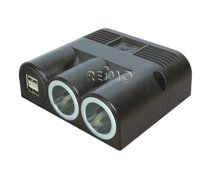 Opbouwstopcontact 12/24V met 2xPower- en dubbel-USB-aansluiting