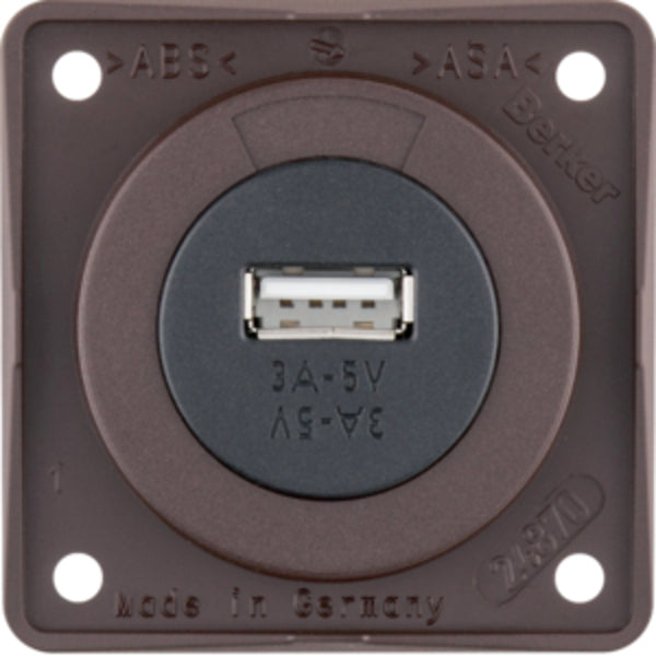 USB-inbouwstekker, bruin mat, 12V, 3A Uitgangsstroom