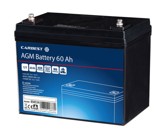 Carbest AGM accu 60Ah 258x166x215mm, schroefklemmen