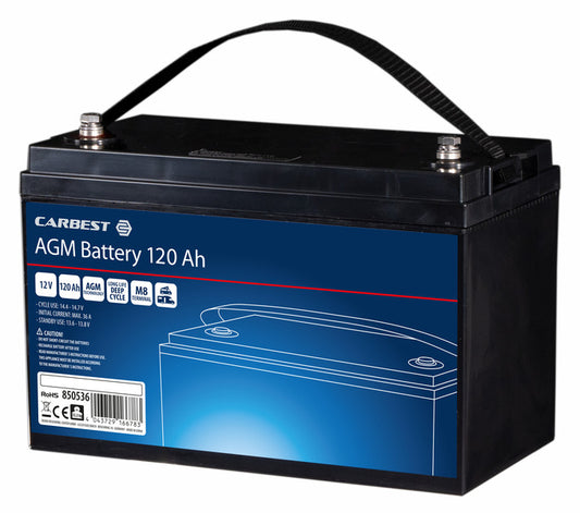 Carbest AGM accu 120Ah 330x171x222mm, schroefklemmen