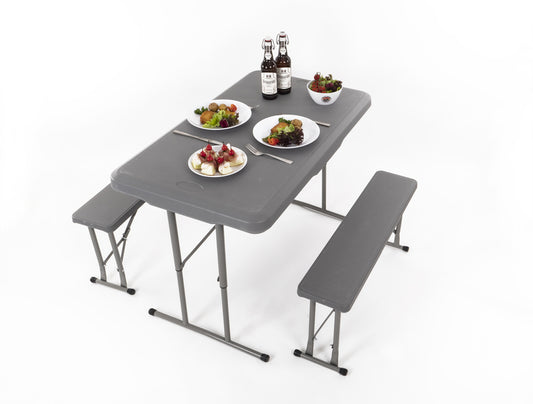 Set EASY - Tafel 105x65cm en 2 zitbanken 84,5x20cm, grijs