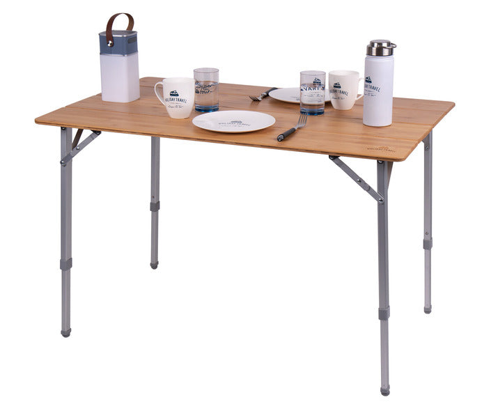 Kampeertafel met bamboe blad - 100 x 65 x 42/65 cm