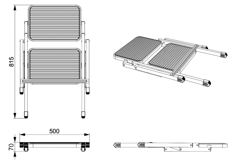 Dubbele trede, D59xB50xH40, tot 150kg, staal, 07x50x81,5cm