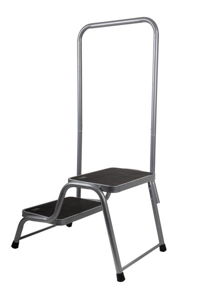 Dubbele trede met leuning, L43xB64xH37,5 cm, tot 150 kg, staal
