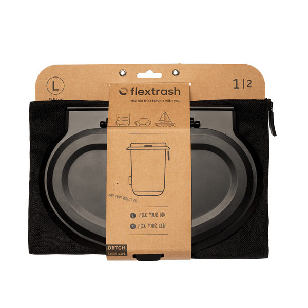 Flextrash afvalbak, 9L, zwart, zwart, biologisch afbreekbaar materiaal