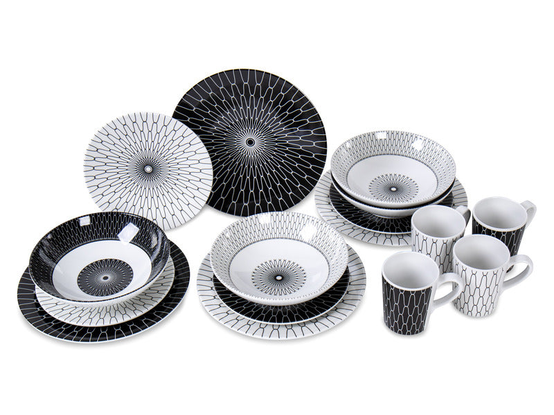 Premium Melamine Servies Zwart-Wit - Voor 4 personen