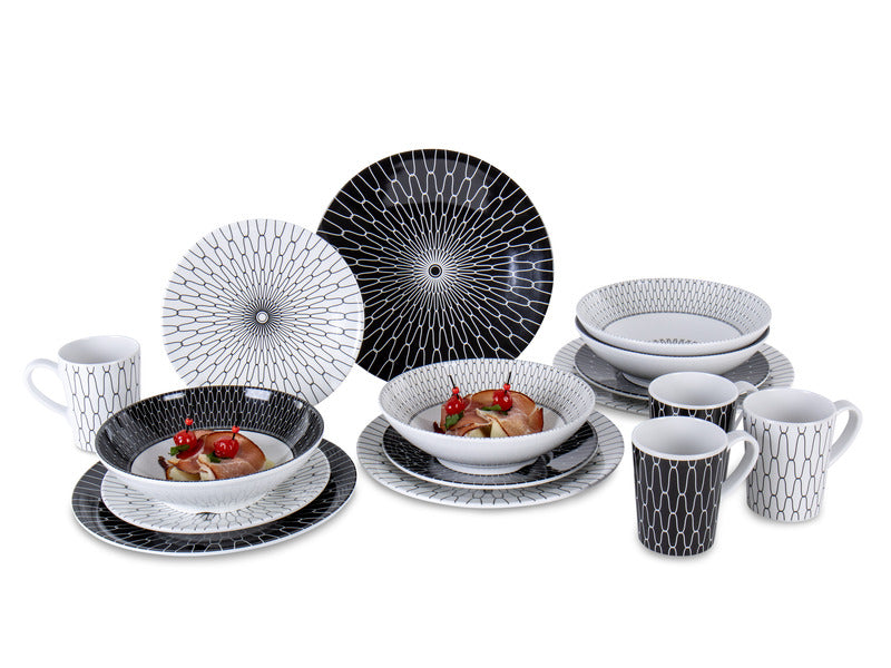 Premium Melamine Servies Zwart-Wit - Voor 4 personen