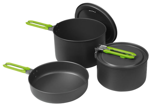 Aluminium pannenset ELITE, 5-delig - zwart met lemon groene handvaten