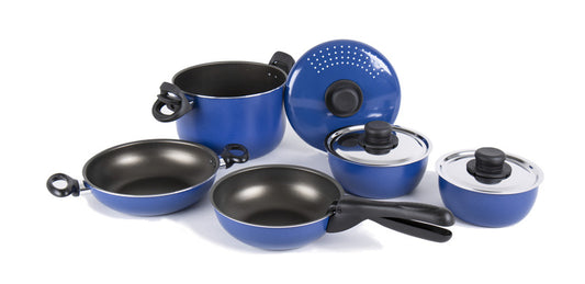 Aluminium pannenset 9-delig - blauw/zwart