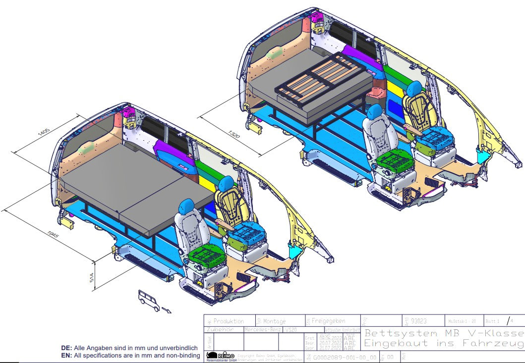 Comfortbed Mercedes V-Klasse, Vito Tourer & EQV (vanaf 2014) – 195 × 140 cm