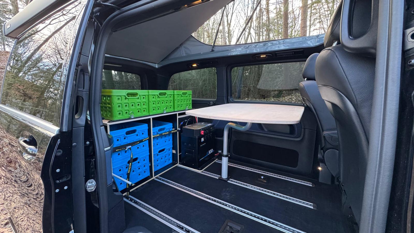 Draaibare Tafelpoot voor Mercedes V-Klasse & EQV – Originele Vloerrail, Airline & Schnierle