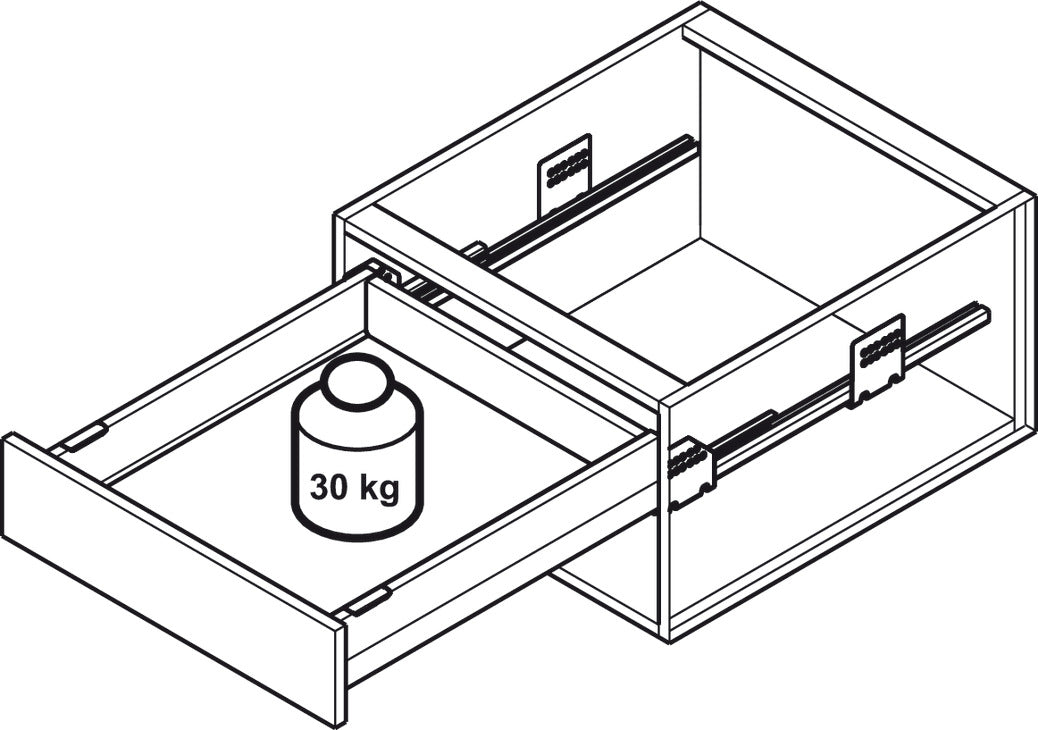 Häfele Matrix Box Slim A Synchro – volledig uittrekbaar, draagvermogen 30 kg